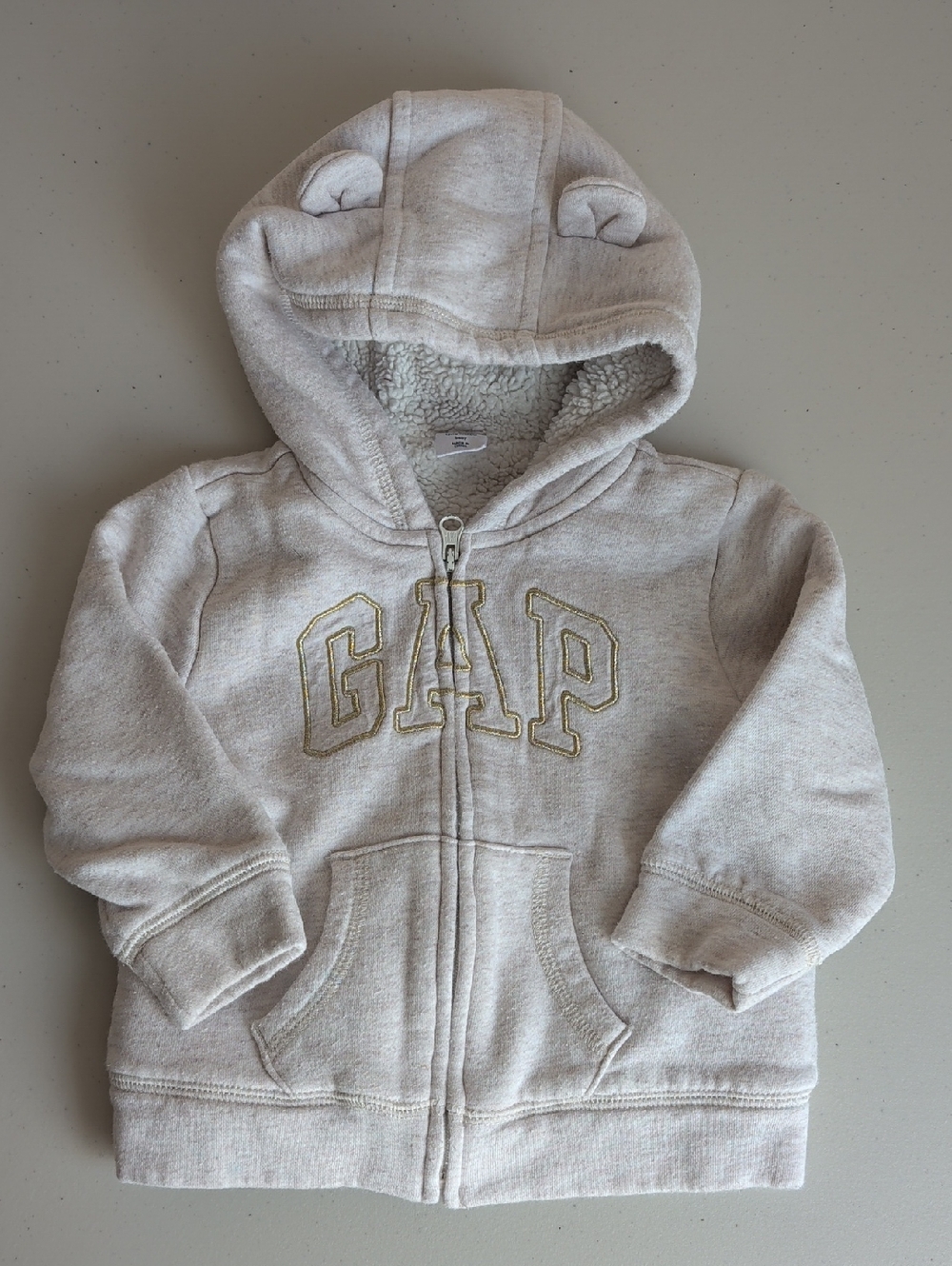 GAP Cream Sherpa-Lined Hooded Zip Sweatshirt